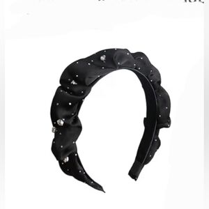 Black Ruched Headband Adorned with Rhinestone Accents BNIB